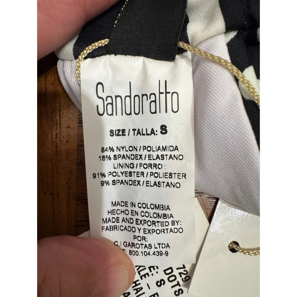 Sandoratto Black White‎ Polka Dot Stripe Halter Bikini Top Size S